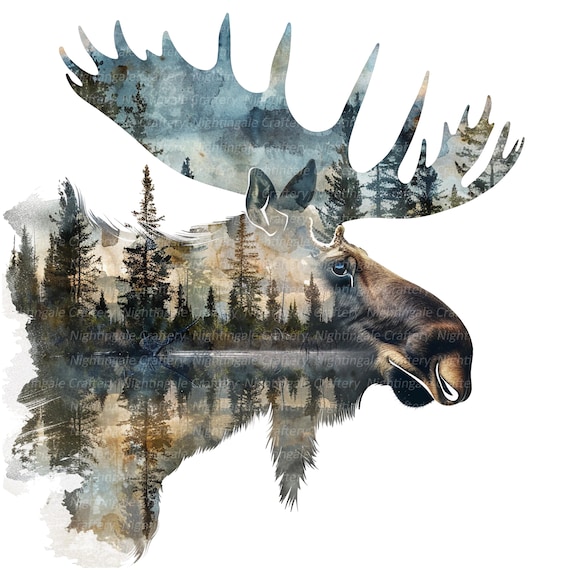 Moose Drinking Water with Forest Scene Earrings Moose Drinking Water with Forest Scene Earrings