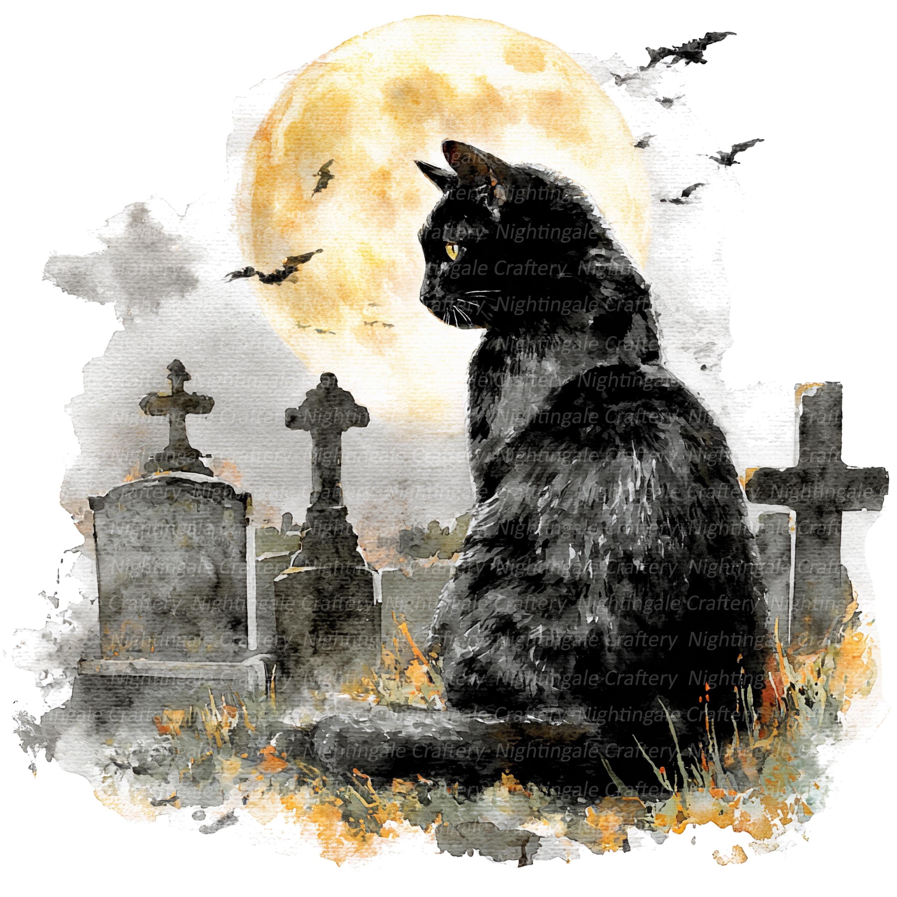 Black Cat on Pumpkin Clipart: Halloween Watercolor (digital Download ...