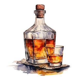 10 Clipart bottiglia di whisky, Clipart caraffa di whisky, Clipart acquerello stampabile, JPG/PNG di alta qualità, Download digitale, Lavoretti di carta
