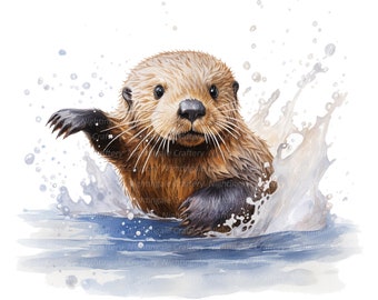 14 Otter Clipart, Sea Otter, Printable Watercolor clipart, High Quality JPGs, Digital download, High resolution, Paper crafts, junk journals