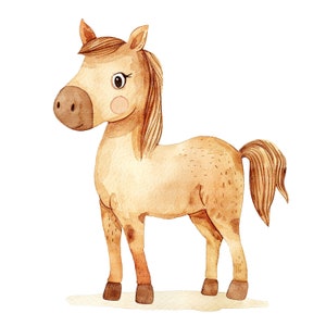 9 Clipart di cavalli dei cartoni animati, cavallo da vivaio, clipart di acquerelli stampabili, PNG/JPG di alta qualità, download digitale, artigianato di carta, diari spazzatura