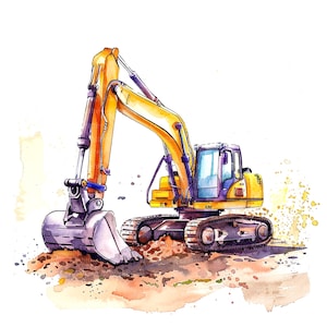 10 Cartoon Excavator Clipart Set 2, Tractor Clipart, Printable Watercolor clipart, High Quality JPGs, Digital download, Paper craft, Sticker