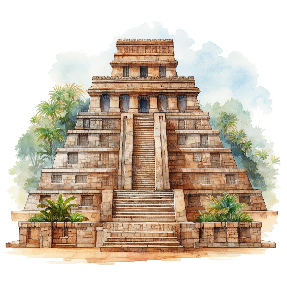 12 Aztec Temple Clipart, Aztec Pyramid, Printable Watercolor Clipart ...