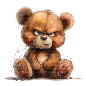 11 Grumpy Teddy Bear Clipart, Teddy Bear Print, Printable Watercolor clipart, High Quality JPGs, Digital download, Paper craft, junk journal