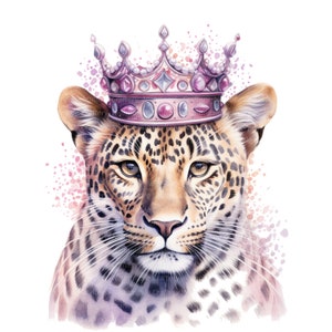 12 Leopard Queen Clipart, Leopard King, Crown, Printable Watercolor clipart, High Quality JPG, Digital download, Paper crafts, junk journals