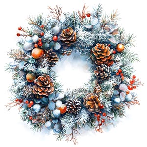 15 imágenes prediseñadas de coronas navideñas variadas, tarjeta navideña, imágenes prediseñadas de acuarela, archivos JPG de alta calidad, imágenes prediseñadas imprimibles, descarga digital, manualidades de papel