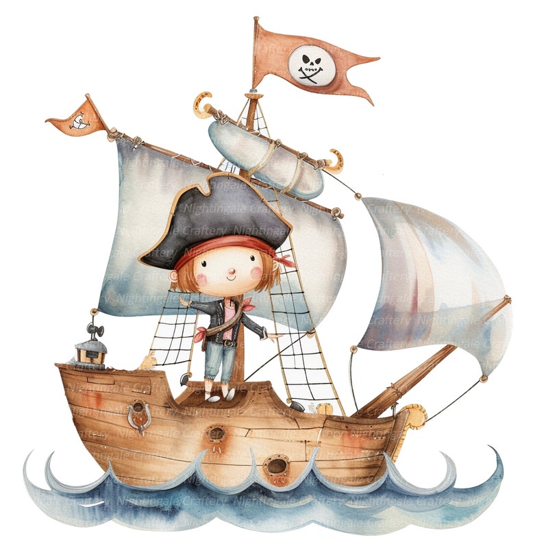 12 cliparts pirates de dessin animé, impression pirates mignons, clipart aquarelle imprimable, JPG de haute qualité, téléchargement numérique, créations en papier, journal indésirable image 2