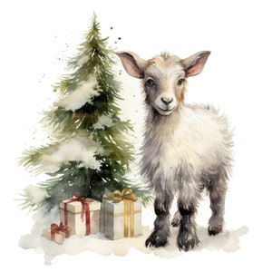 11 Christmas Goat Clipart, Goat Kid, Printable Watercolor clipart, High Quality JPG/PNGs, Digital download, Paper craft, junk journals