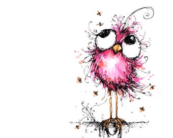 12 roze grillige vogels clipart, eigenzinnige vogels, digitale clipart, aquarel clipart, hoge kwaliteit jpg's, afdrukbare clipart, digitale download