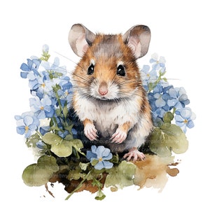 Mouse in Flowers Clipart, Printable Watercolor Clipart, 10 High Quality ...