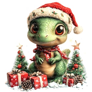 12 クリスマス恐竜クリップアート、クリスマス カード、印刷可能な水彩クリップアート、高品質 JPG、デジタル ダウンロード、ペーパー クラフト、ジャンク ジャーナル