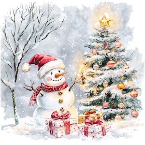 8 pupazzi di neve di Natale stampabili, clipart di pupazzi di neve, clipart di acquerelli, JPG di alta qualità, download digitale, artigianato di carta, diario, sublimazione