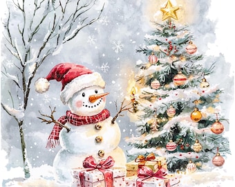 8 Printable Christmas Snowmen, Snowman Clipart, Watercolor clipart, High Quality JPGs, Digital download, Paper craft, journal, sublimation