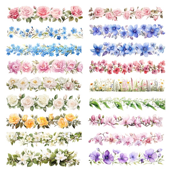 18 Flower Border MIX Clipart, Floral Border Bundle, Digital Clipart, High Quality JPG, Digital download, Digital Paper craft, Card making