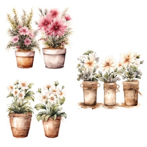 14 Rustic Flower Pots Clipart, Rustic Pots, Printable Watercolor clipart, High Quality JPGs, Digital download, Paper craft, junk journals image 10