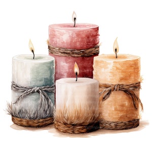 10 clipart di candele rustiche, clipart di candele, clipart acquerello stampabile, JPG di alta qualità, download digitale, artigianato di carta