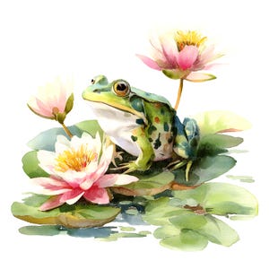 10 cliparts grenouille et nénuphar, art mural grenouille, illustration, clipart imprimable, haute qualité JPG/PNG, téléchargement numérique, créations en papier, journaux intimes