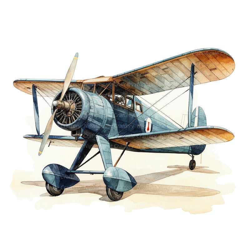 9 imágenes prediseñadas de aviones antiguos, imágenes prediseñadas de acuarela imprimibles, archivos JPG de alta calidad, descarga digital, manualidades de papel, diario basura imagen 7