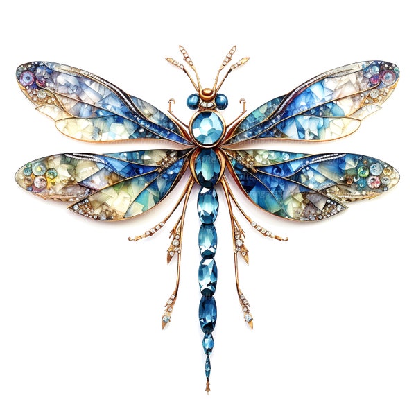 10 Jeweled Dragonfly clipart, kamienie szlachetne, akwarela do druku clipartów, wysokiej jakości jpg, cyfrowe pobieranie, wyroby papierowe, dziennik śmieci