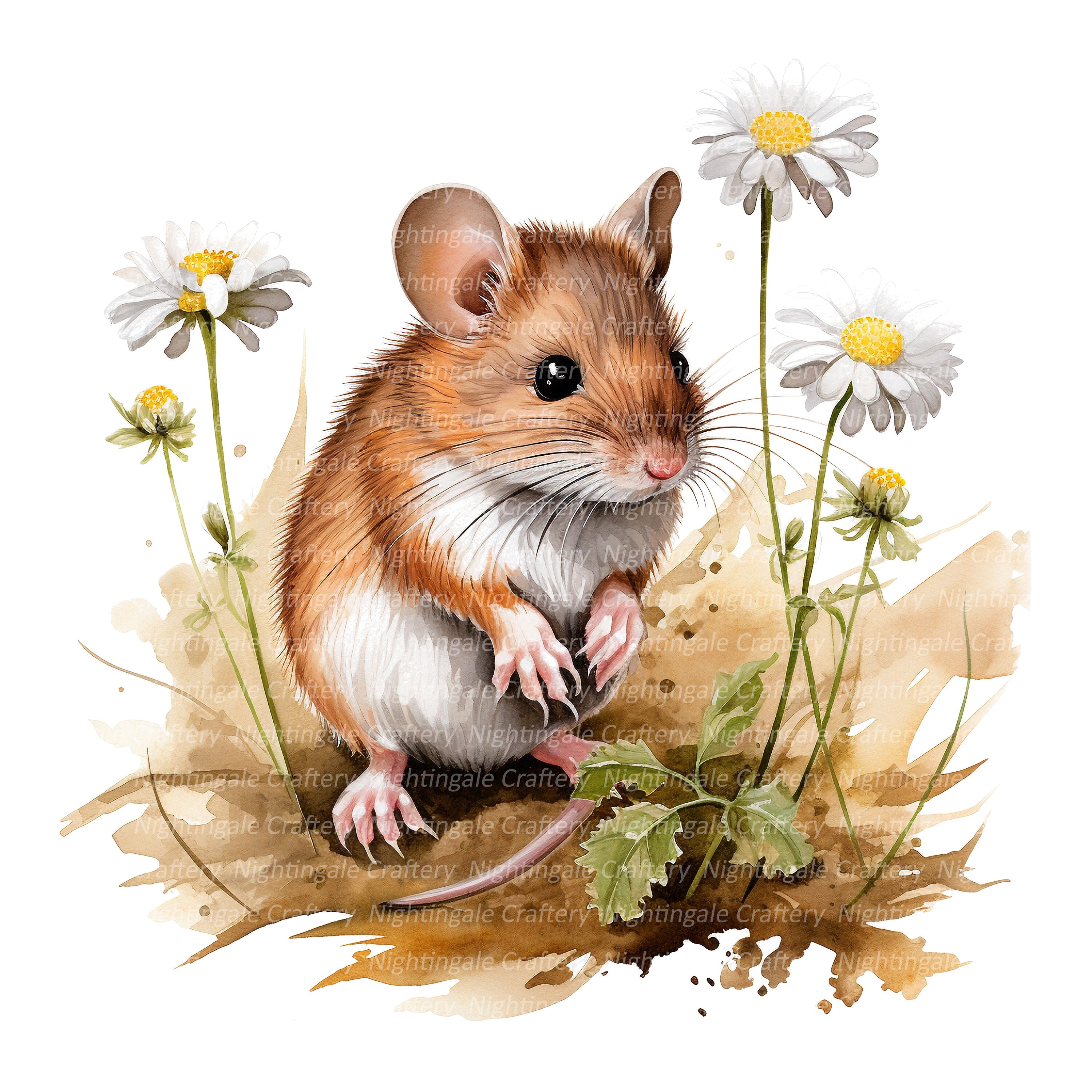 Mouse in Flowers Clipart Printable Watercolor Clipart 10 - Etsy