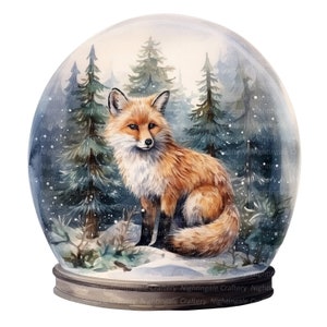12 boules à neige Noël bébé renard Clipart, boule à neige de Noël, décoration de Noël, Noël aquarelle, JPG de haute qualité, téléchargement numérique