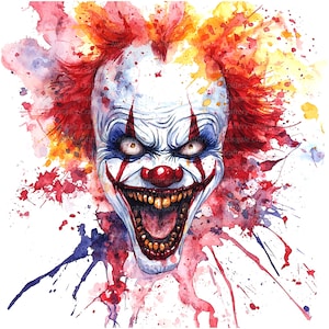 10 imágenes prediseñadas de payaso aterrador, juego de payasos de Halloween 2, imágenes prediseñadas de acuarela imprimibles, archivos JPG de alta calidad, descarga digital, manualidades de papel, diarios basura