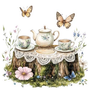 10 Clipart magiche del bosco, Clipart del Tea Party, Clipart acquerello stampabile, JPG di alta qualità, Download digitale, Carta artigianale, diario spazzatura