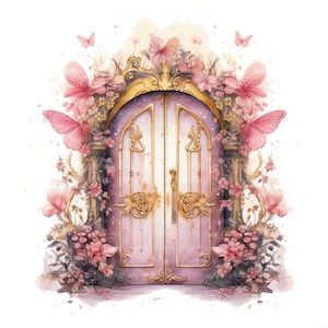 10 puertas de hadas florales, clipart de acuarela imprimible, PNG de alta calidad, descarga digital, alta resolución, manualidades de papel, diario basura