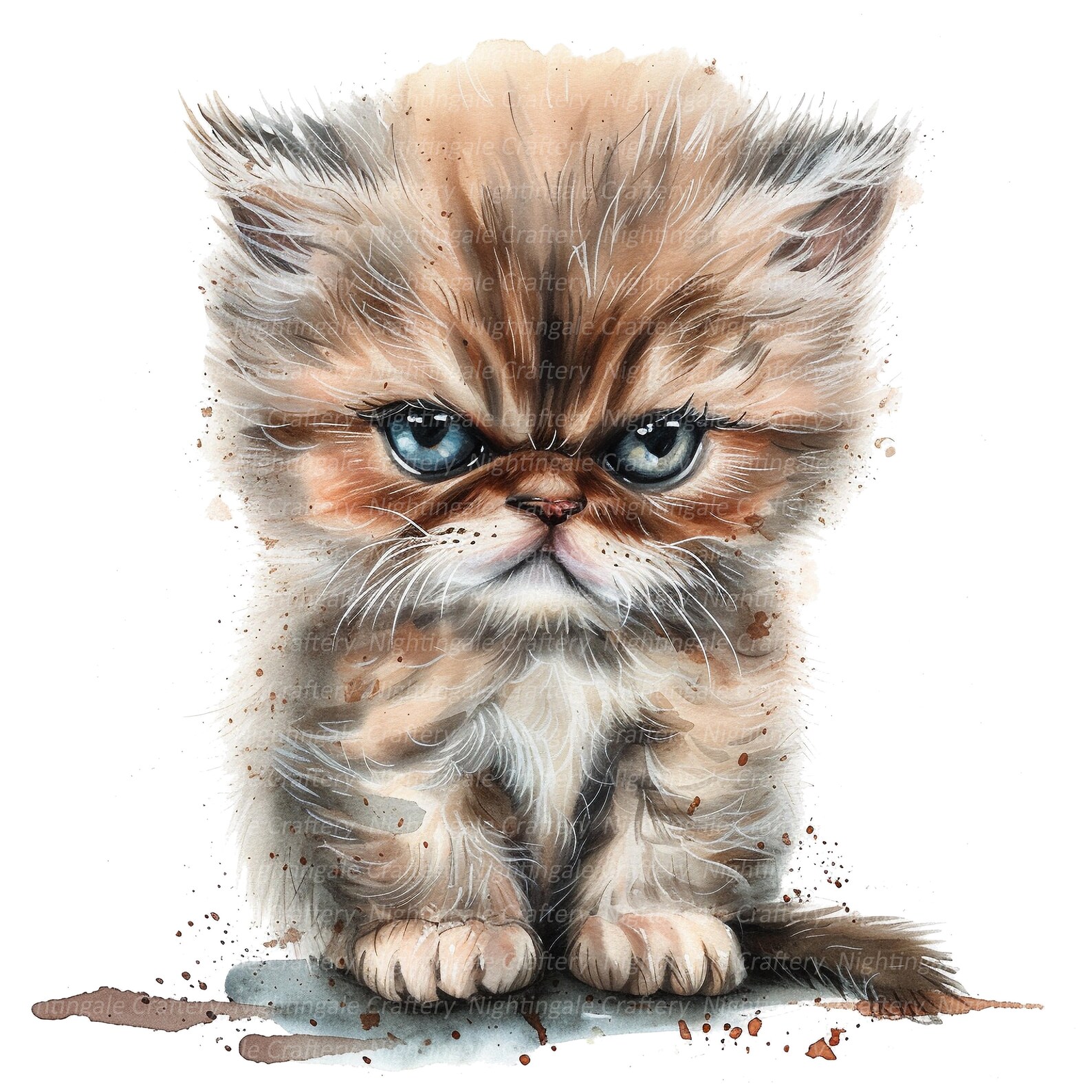 Gumpy Kitten 10 Super Grumpy Kitten Clipart, Fluffy Kitten, Printable Watercolor ...