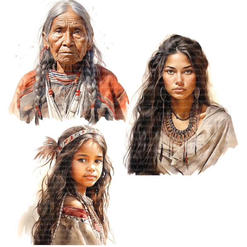 14 Native American Indian People Bundle Clipart, Printable Watercolor ...