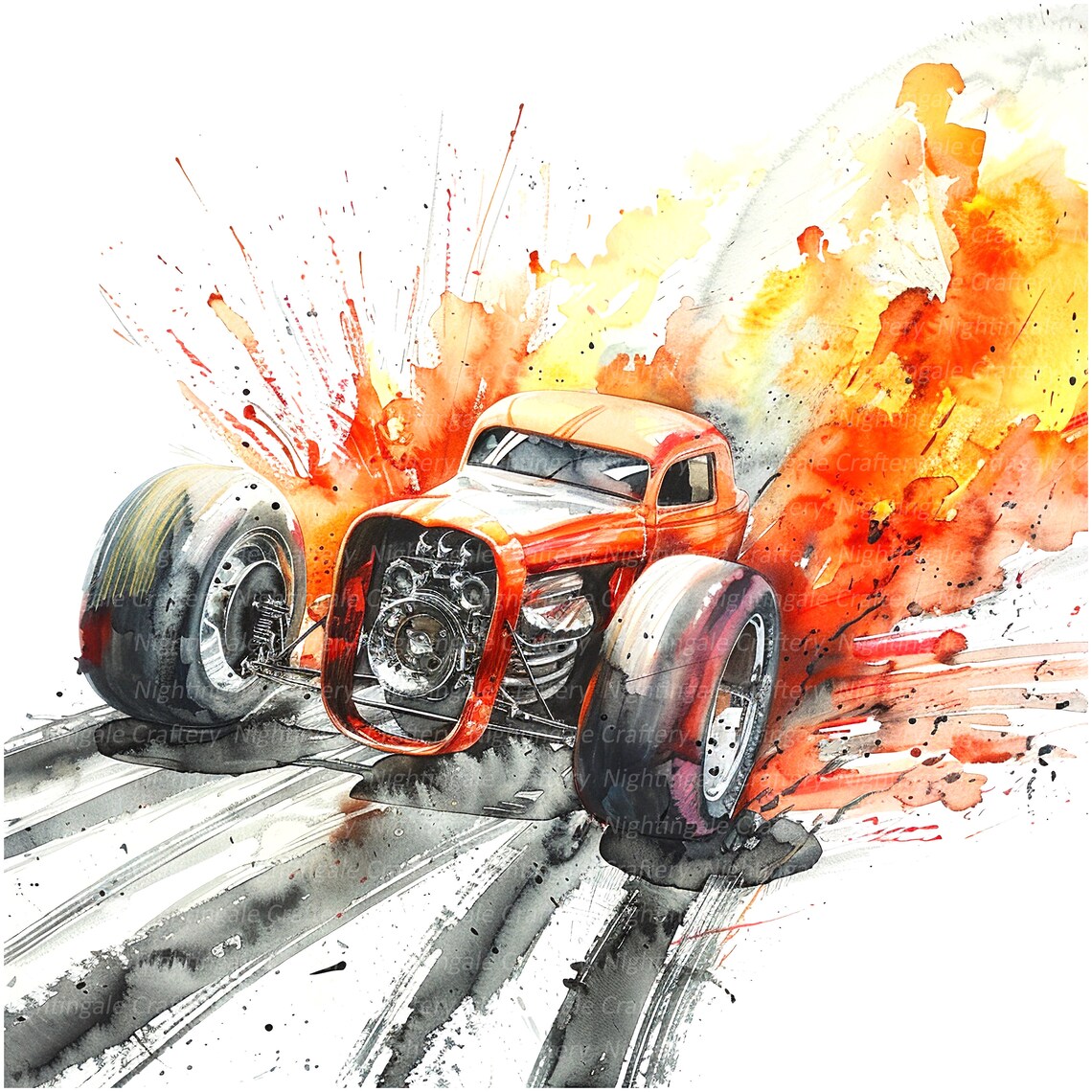 18 Drag Racing Cars Clipart, Fiery Cars, Drag Race, Printable ...