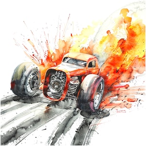 18 ziehen Autos Clipart, feurige Autos, ziehen Rennautos, druckbare Aquarell Clipart, hochwertige PNGs, digitaler Download, Papiermodell, Zeitschriften