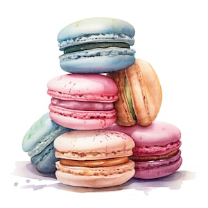 10 Leckere Macarons Clipart, Macaron Kekse, druckbare Aquarell Clipart, hochwertige JPGs, digitaler Download, Papiermodell, Junk Journals