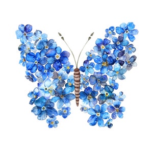 12 Clipart papillon ne m'oubliez pas, Floral, clipart aquarelle imprimable, JPG de haute qualité, téléchargement numérique, créations en papier, journal indésirable