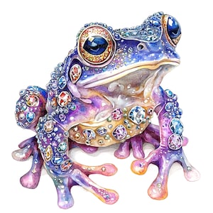 12 Jewelled Frog Clipart, Toad Clipart, Afdrukbare aquarel clipart, Hoge kwaliteit JPG/PNG's, Digitale download, Papercraft, Ongewenste tijdschriften