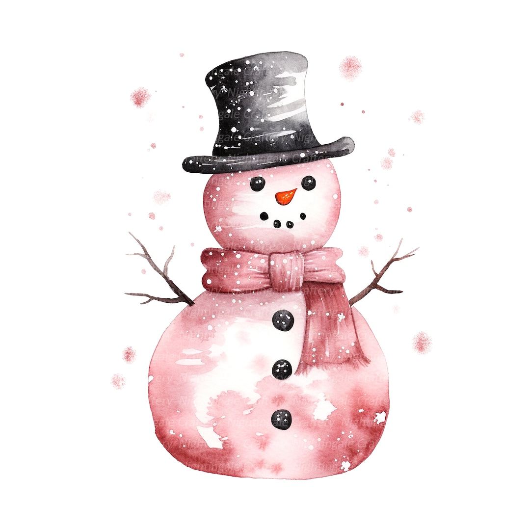 12 Pink Black Blue Snowman Clipart, Christmas Clipart, Printable ...