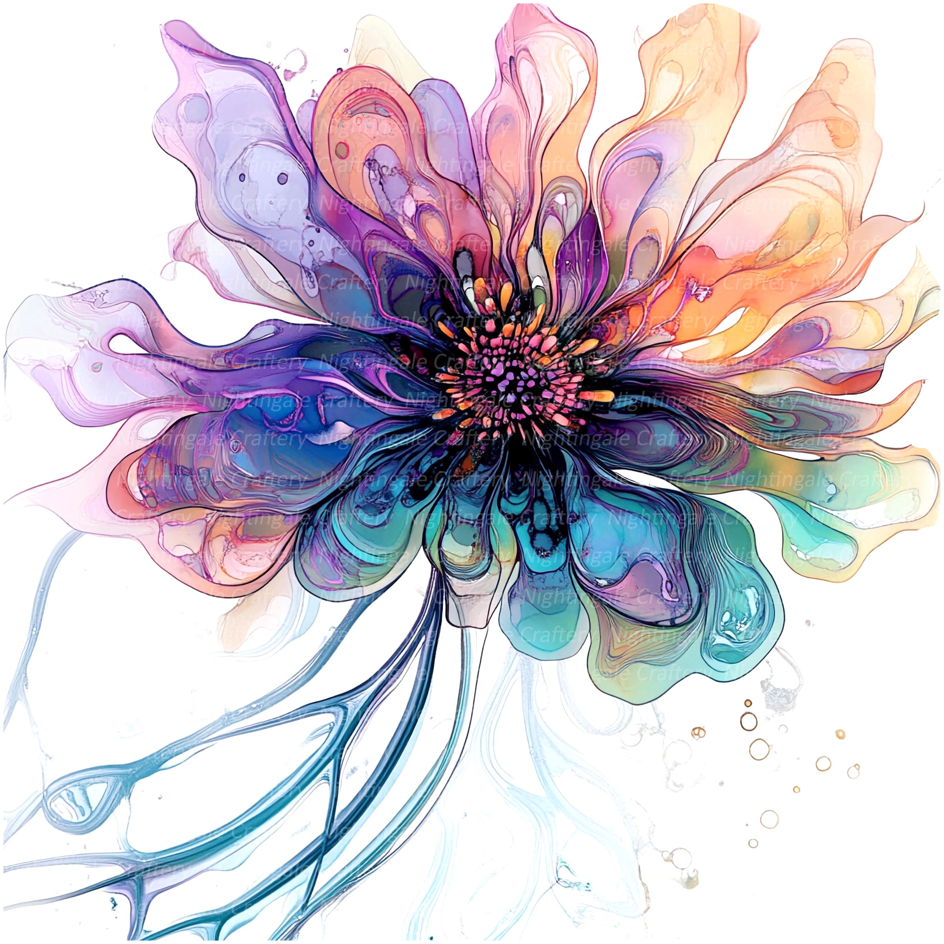 10 Abstract Flowers Clipart, Flowers Wall Art, Printable Watercolor
