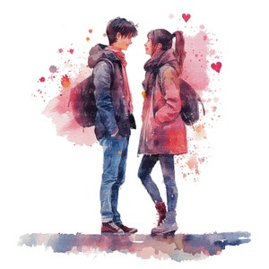 11 Imágenes prediseñadas de citas, Amantes, Pareja romántica, Imágenes prediseñadas de acuarela imprimibles, JPG de alta calidad, Descarga digital, Artesanía en papel, diarios basura
