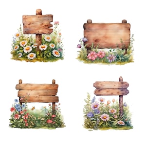 22 imágenes prediseñadas de letrero de madera, letrero de madera rústica, imágenes prediseñadas de acuarela imprimible, JPG de alta calidad, descarga digital, artesanía de papel, diarios basura