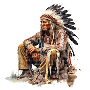 12 Clipart sciamano indiano nativo americano, clipart acquerello stampabile, JPG di alta qualità, download digitale, mestiere di carta, diario spazzatura