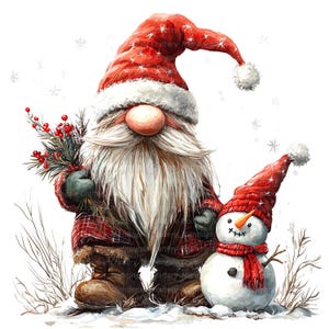 12 Festive Gnome Set 2, Christmas Gnome Clipart, clipart de aquarela para impressão, PNGs de alta qualidade, download digital, artesanato em papel, registro no diário