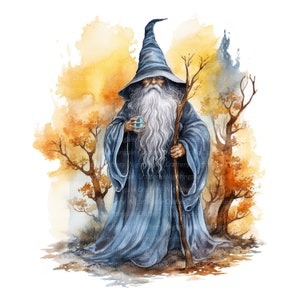 12 Old Wizard Clipart, Magician Clipart, Printable Watercolor clipart, 12 High Quality JPGs, Digital download, Paper craft, junk journal