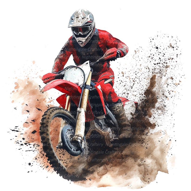 12 Dirt Bike Clipart, Motocross Clipart, Motorcycle, Printable Watercolor clipart, High Quality PNGs, Digital download, Paper craft, journal image 2
