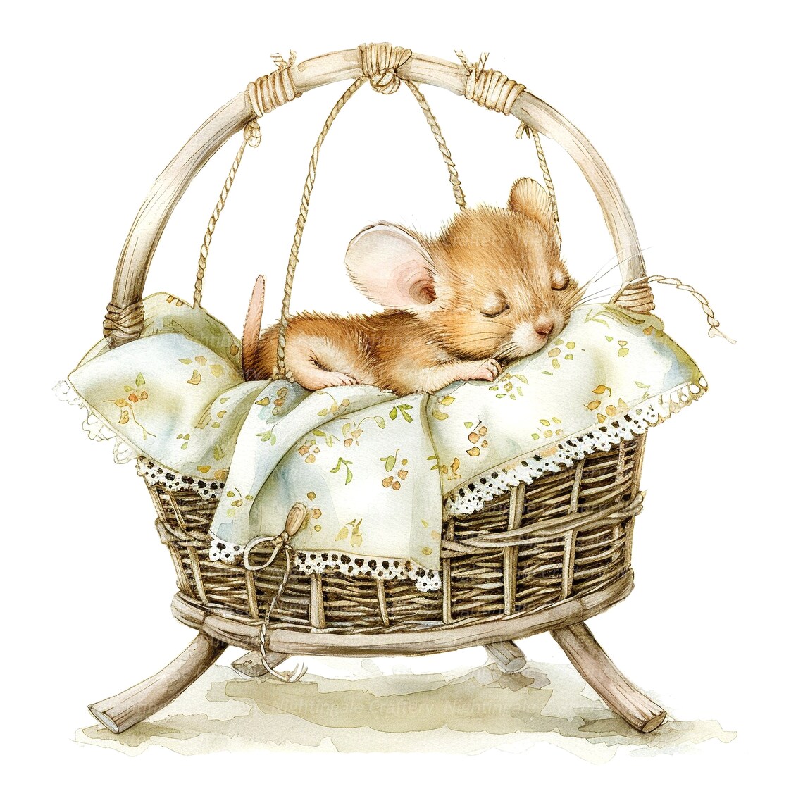 8 Sleeping Mouse Clipart, Mouse in Cradle, Printable Watercolor Clipart ...