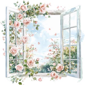 16 Window Rose Decorations Clipart, Floral Window With Roses, Printable ...