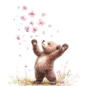 9 Verspielte Bär Clipart, Floral Teddybär, druckbare Aquarell Clipart, hochwertige JPGs, digitaler Download, Papiermodell, Junk-Journal