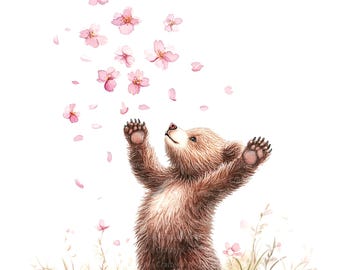 9 Verspielte Bär Clipart, Floral Teddybär, druckbare Aquarell Clipart, hochwertige JPGs, digitaler Download, Papiermodell, Junk-Journal