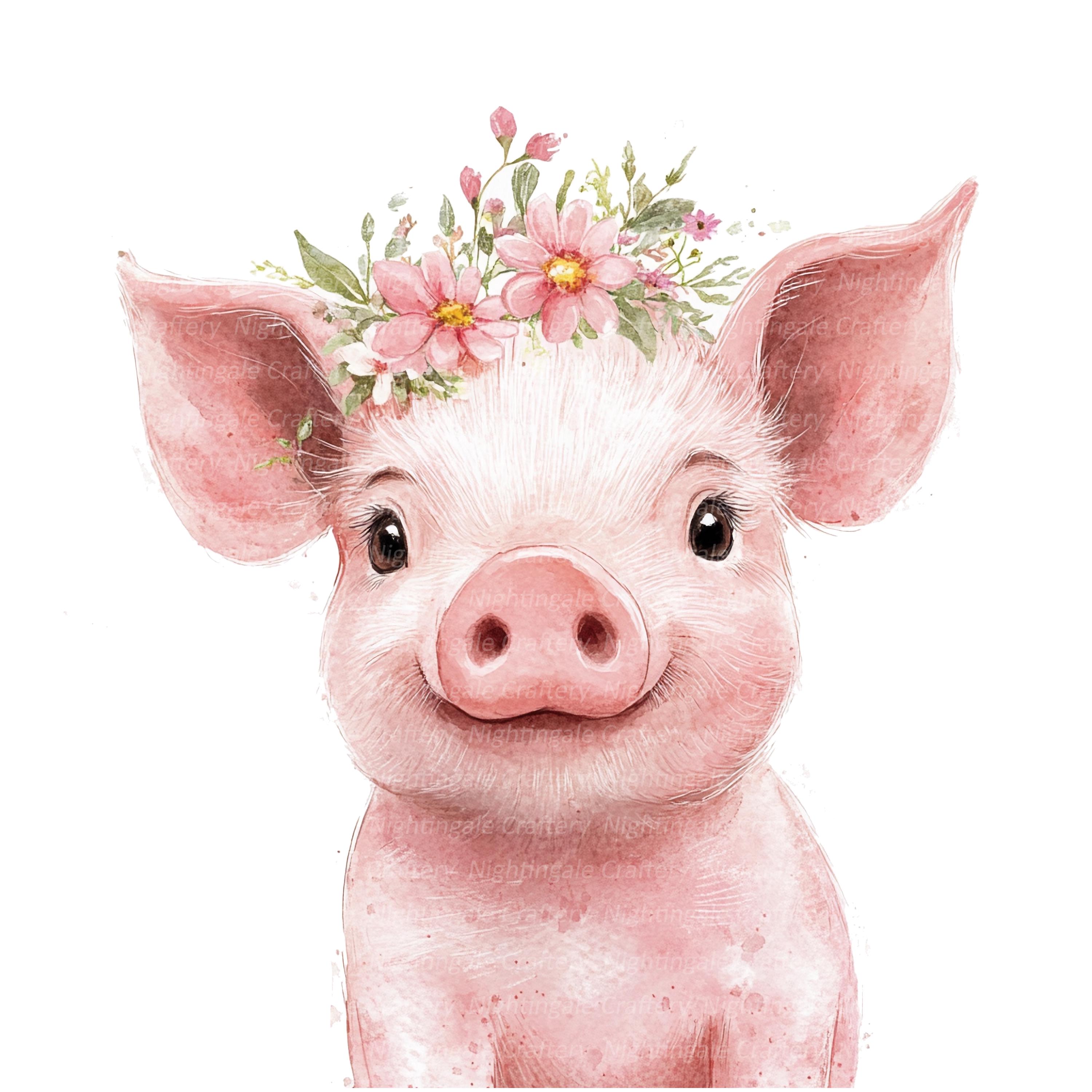 8 つの花柄の子豚のクリップアート、かわいい子豚のクリップアート