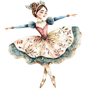 10 Christmas Ballerina Clipart, Ballet Clipart, Printable Watercolor clipart, High Quality JPGs, Digital download, Paper craft, junk journal