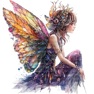 10 bijoux fées Clipart, clipart fées magnifiques, clipart aquarelle imprimable, PNG de haute qualité, téléchargement numérique, créations en papier, journaux intimes